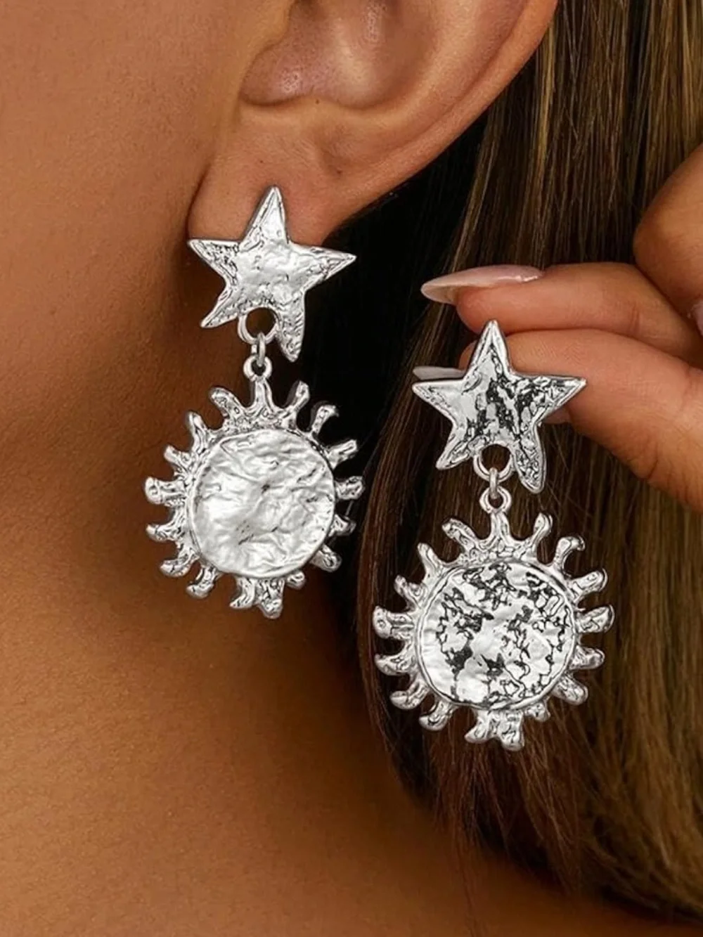 Zara Silver Star and Sun Dangle Earrings
